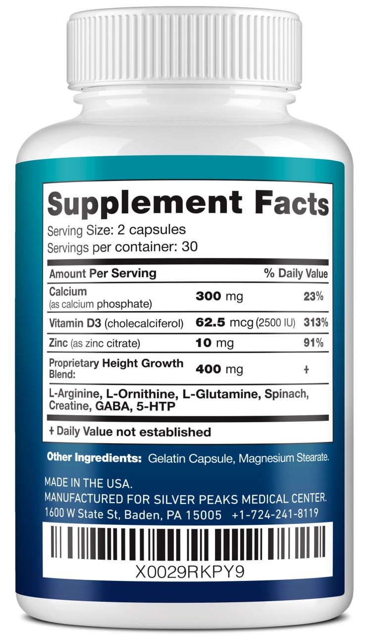 SILVERPEAKS Height Growth Maximizer Supplement, 60 capsules